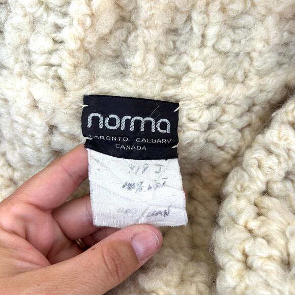 Vintage Norma Canada Sweater Chunky Knit Crochet Boho Beige Wool Full Zip Small - Picture 7 of 8